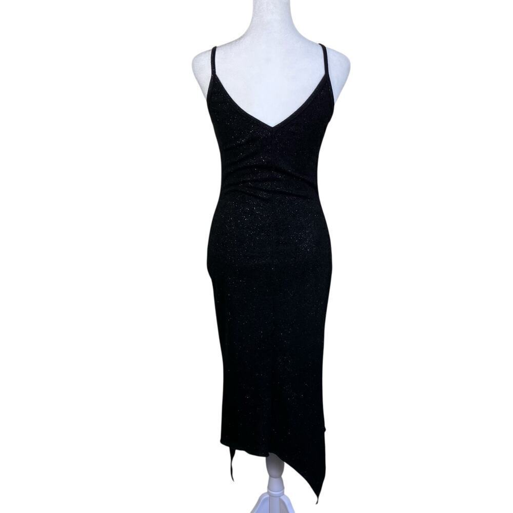 Pola Vtg Y2K Fitted Party Prom Dress Spaghetti Strap Handkerchief Hem Black - Picture 5 of 16